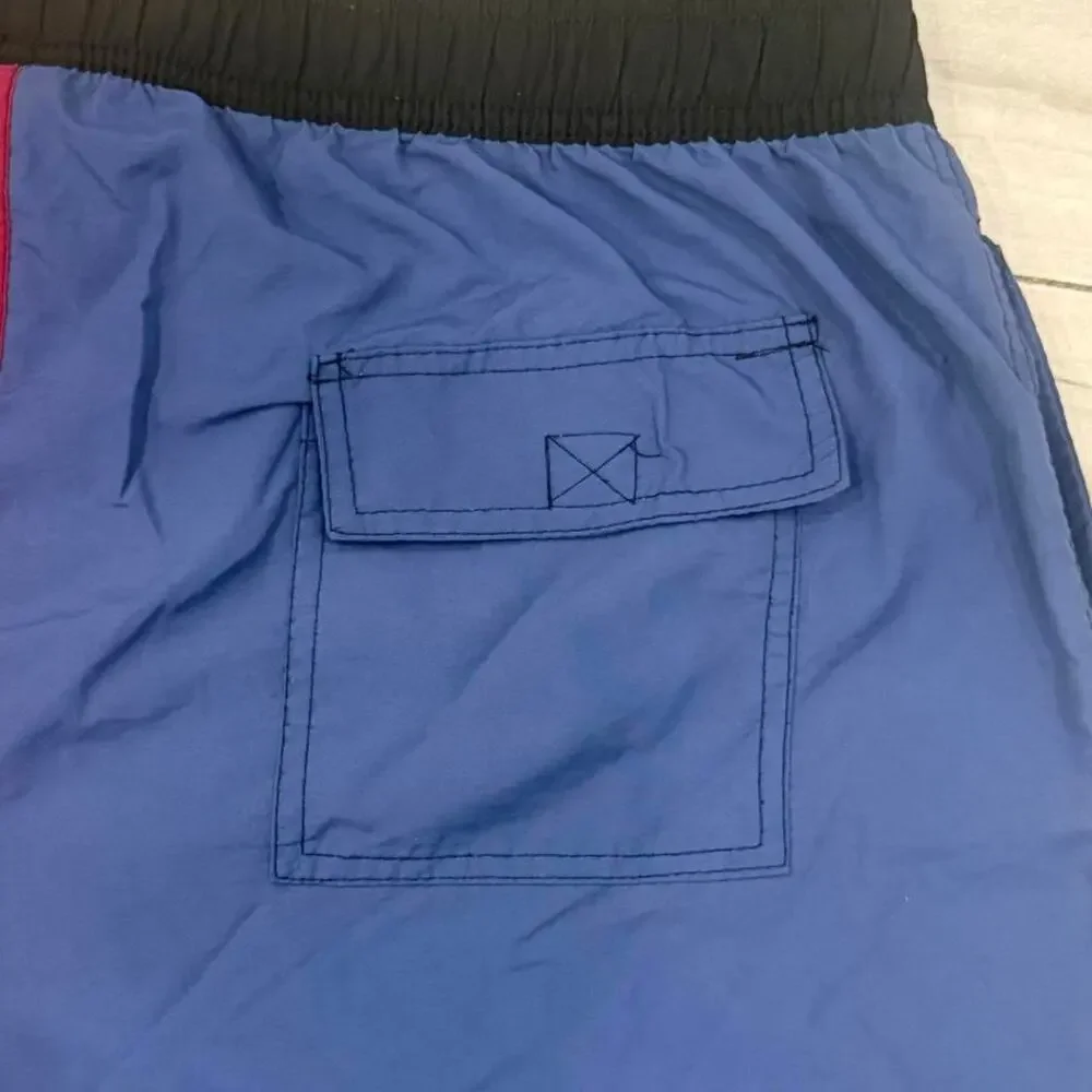 Colorblock Swim Shorts / Trunks Blue Burgundy Elastic Waist